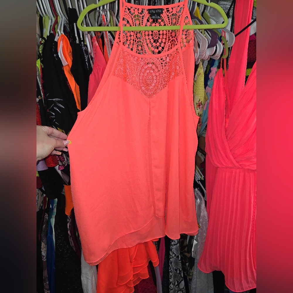 City Chic 22 Neon Coral Cami